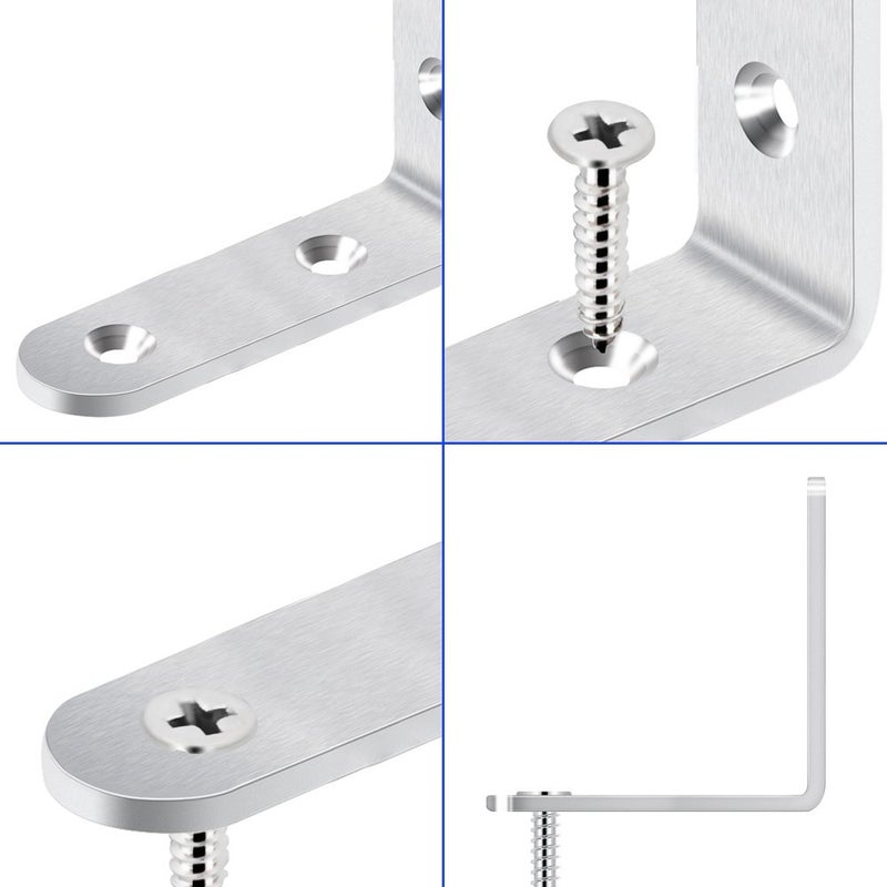 LuckIn 20-Pack Corner Brace 2.5" x 2.5", Heavy Duty Brushed Stainless Steel Thick L Brackets, Joint Right Angle Brackets with Screws for Wood Tables, Dressers, Chairs and Shelves - Image 4